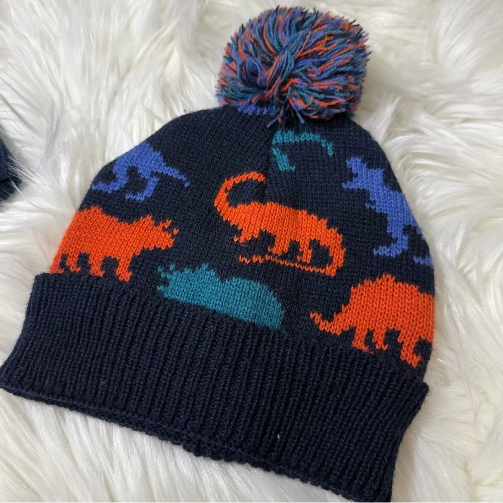 Youth Boy Navy Spider-Man and Dinosaur Knit Beanie Bundle